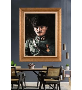 Altın Varaklı Çerçeveli Paspartulu Atatürk Tablo nh451 (Gold)