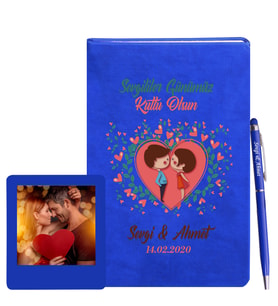Sevgililer Gününe Özel Mavi Defter Kalem & Instagram Çerçeve Hediye Seti 3
