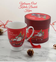 Özel Silindir Kutulu Yılbaşı Noel Baba Temalı Seramik Kupa Bardak (Kırmızı)