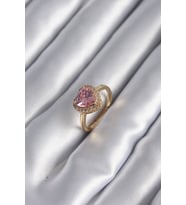 Pirinç Renk Pembe Zirkon Taş Kalp Charm Model Kadın Yüzük