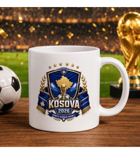 BK Gift Kosova Taraftar Temalı Dünya Futbol Kupası Tasarımlı Beyaz Kupa Bardak-3