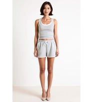 Kadın Büyük Beden Havuz Yaka Kolsuz Fitted Kaşkorse Takım Yüksek Bel Cepli İnce Askılı Günlük Rahat