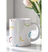Gülen Yüz Emojili 330ml Baskılı Beyaz Seramik Kupa Bardak