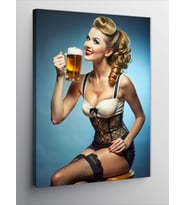 Kanvas Tablo Bira İçen Jartiyerli Kadın
