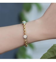 Kalp Nazar Boncuklu Zirkon Taşlı Gold Kaplama Zincir Bileklik