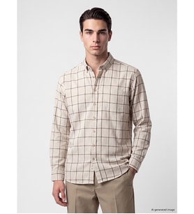 LCWAIKIKI Classic Bej Regular Fit Ekose Balıksırtı Erkek Gömlek