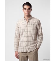 LCWAIKIKI Classic Bej Regular Fit Ekose Balıksırtı Erkek Gömlek