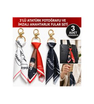 Tarzınıseç 3’lü Atatürk İmzalı Fular Gold Anahtarlık Seti Çanta Aksesuarı