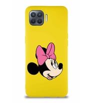 Oppo Reno 4 Lite Soft Premier Kapak Minnie Mouse-A Tasarımlı Silikon Kılıf - Sarı (Şeffaf)