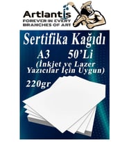 A3 Sertifika Kağıdı Kalın 50 Adet Gramajlı Fotokopi Kağıdı 220 gr Tüm Yazıcılara Uyumlu 29.7x42 cm Kalın Baskı Kağıdı (Beyaz)