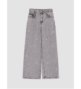 LCW Kids Karışık Wideleg Nakışlı Kız Çocuk Jean Pantolon