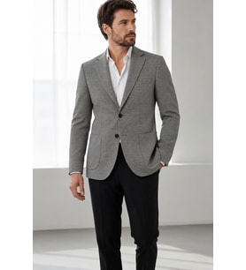 Mikro Desenli Erkek Tek Ceket - 6 Drop Torba Cepli 73105-Gri
