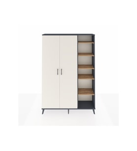 Arges Dolap 7 Raflı 2 Kapaklı Tek Askılı 132x30x195 Antrasit-Aytaşı/Çam