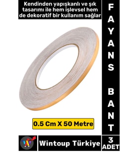 Uzun Ömürlü Kendinden Yapışkanlı Karo Zemin Fayans Derz 0.5 Cm X 50 Metre Gold Şerit Bant 3 Adet