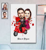 Kişiye Özel Vespa Motorcu Sevgili Karikatürlü Ahşap Tablo 30x47  Mod-3