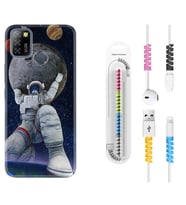 INFINIX Smart 4 5 6 Zero 8 S5 Pro Kılıf Kablo Koruma Spiral Silikon Astronot ve Dünya 1759