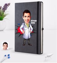 BK Gift Kişiye Özel Erkek Doktor Karikatürlü Siyah Termo Deri Defter 16x24cm Model 2