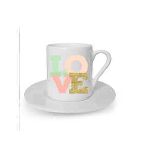 Love Baskılı Beyaz Türk Kahvesi Fincanı