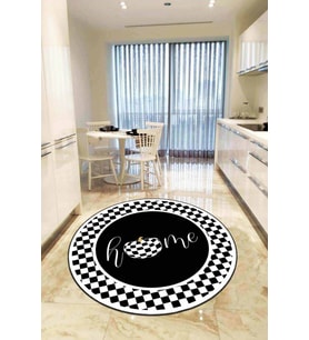 Siyah Kaymaz Taban Home Yazılı Yuvarlak Mutfak Halısı AR845