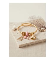 Mey İthalat® Pembe Deniz Kabuğu Model Gold Renk Charmlı Bileklik