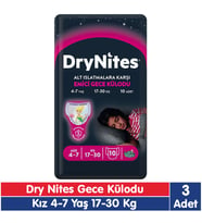 Huggies Drynites Kız 4-7 Yaş Emici Gece Külodu 17-30 Kg 10x3 30 Adet