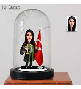 Avukatlar Gününe Özel Kadın Avukat Tasarım Işıklı Karikatür Avukat Fanus Biblo, Avukatlar Günü Hediyesi
