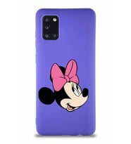 Samsung Galaxy A31 Soft Premier Kapak Minnie Mouse-A Tasarımlı Silikon Kılıf - Mor (Şeffaf)