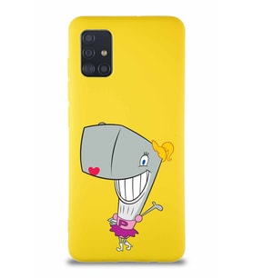 Samsung Galaxy M31S Soft Premier Kapak Pearl Yengeç Tasarımlı Silikon Kılıf - Sarı (Şeffaf)