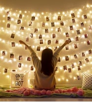 Kişiye Özel 12 Adet Polaroid Fotoğraflı Peri Led Mandal Hediye Seti (Sarı)