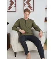 Kly 9229 Erkek Midi Yaka Uzun Kollu Pijama Takım