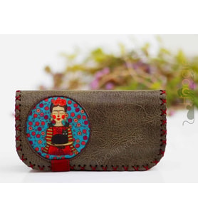 Mavi Frida Figürlü Büyük Cüzdan Etnik Bohem Retro Vintage Style - YESİL