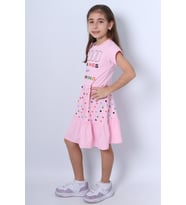 KIZ ÇOCUK ELBİSE FIRFIRLI PUANTİYELİ BASKILI A28 (Pembe)
