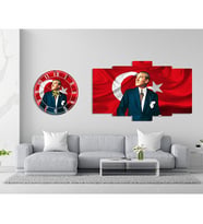 Atatürk Tablo ve Saat Seti Ofis ev Hediyesi 60x100 cm