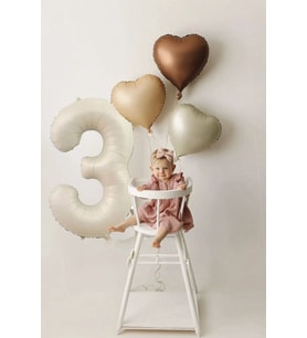 3 Yaş Doğum Günü Retro Pastel Parti Balon Seti 3 Adet Retro Kalp Balon 3 Rakam Krem Folyo Balon