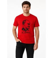 Erkek Atatürk Baskılı Tişört Kısa Kollu Bisiklet Yaka T-Shirt - Kırmızı