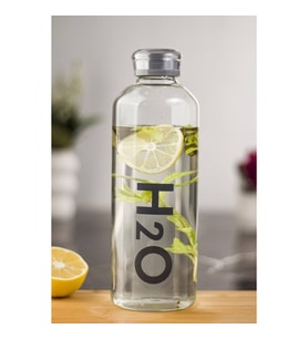 H2o Borosilikat Cam Matara Vakum Kapaklı Su Şişesi Suluk Gri 1000 ML