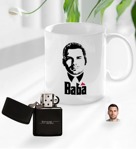 BK Gift Kişiye Özel Babalar Günü Hediyesi Godfather Baba Tasarımlı Kupa Bardak ve Benzinli Çakmak Seti-13 (Model 1)