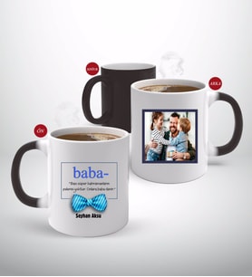 BK Gift Kişiye Özel Babalar Günü Hediyesi Fotoğraflı Sihirli Kupa Bardak-96 (Beyaz)