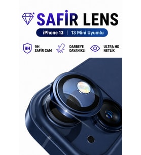 iPhone 13 / 13 Mini Koyu Mavi Metal Kamera Lens Koruyucu Safir Cam Ultra Net HD