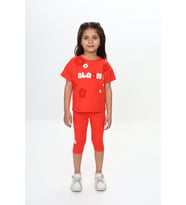 Toontoy Kız Çocuk Bloom Yazı Çiçek Baskılı Kaprili Takım (Nar Çiçeği)