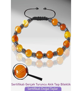 Sertifikalı AAA+ Gerçek Turuncu Akik Taşı Bileklik - Ayarlamalı (Çok Renkli)