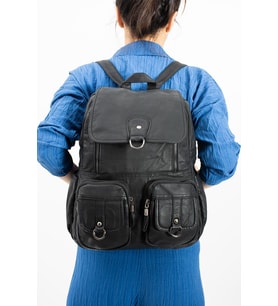 Yıkanmış Deri Sırt Çantası Siyah (Model: 571-11-11E)