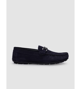 %100 Hakiki Deri Lacivert Süet Tokalı Erkek Loafer