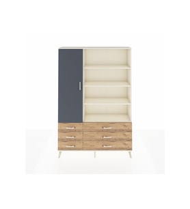 Arges Dolap 8 Raflı 6 Çekmeceli Tek Kapaklı  132x30x195 Aytaşı-Antrasit/Çam