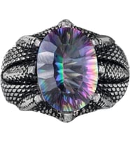 Sterling Gümüş Pençe Yüzük Gerçek Doğal Mystic Topaz Taşı ile - Yay Burcu için El Yapımı Yüzük Spiritüel Farkındalık ve Denge
