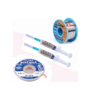 Dörtlü Set Flux,lehim Emme Tel 3,0mm Ve Lehim Teli Soldering 63sn/37pb Flux %1-3 40gr 0,5mm