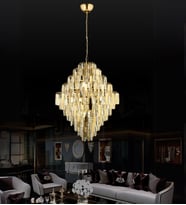 Daisy 70'Lik Taşlı Avize Salon Modern Oturma Odası Avize Yüksek Tavan (Gold)