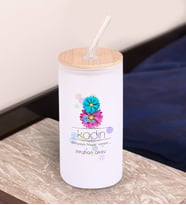BK Gift Kadınlar Gününe Özel İsimli Beyaz Renk Pipetli Buzlu Cam Bardak 600ml - 2, 8 Mart Kadınlar Günü