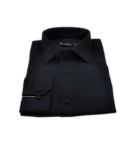 Siyah Armür Desenli Slim Fit Düz Renk Uzun Kol Erkek Gömlek - 256-6