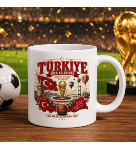 BK Gift Türkiye Taraftar Temalı Dünya Futbol Kupası Tasarımlı Beyaz Kupa Bardak-1 Tek Yürek Milli Takım Ruhu